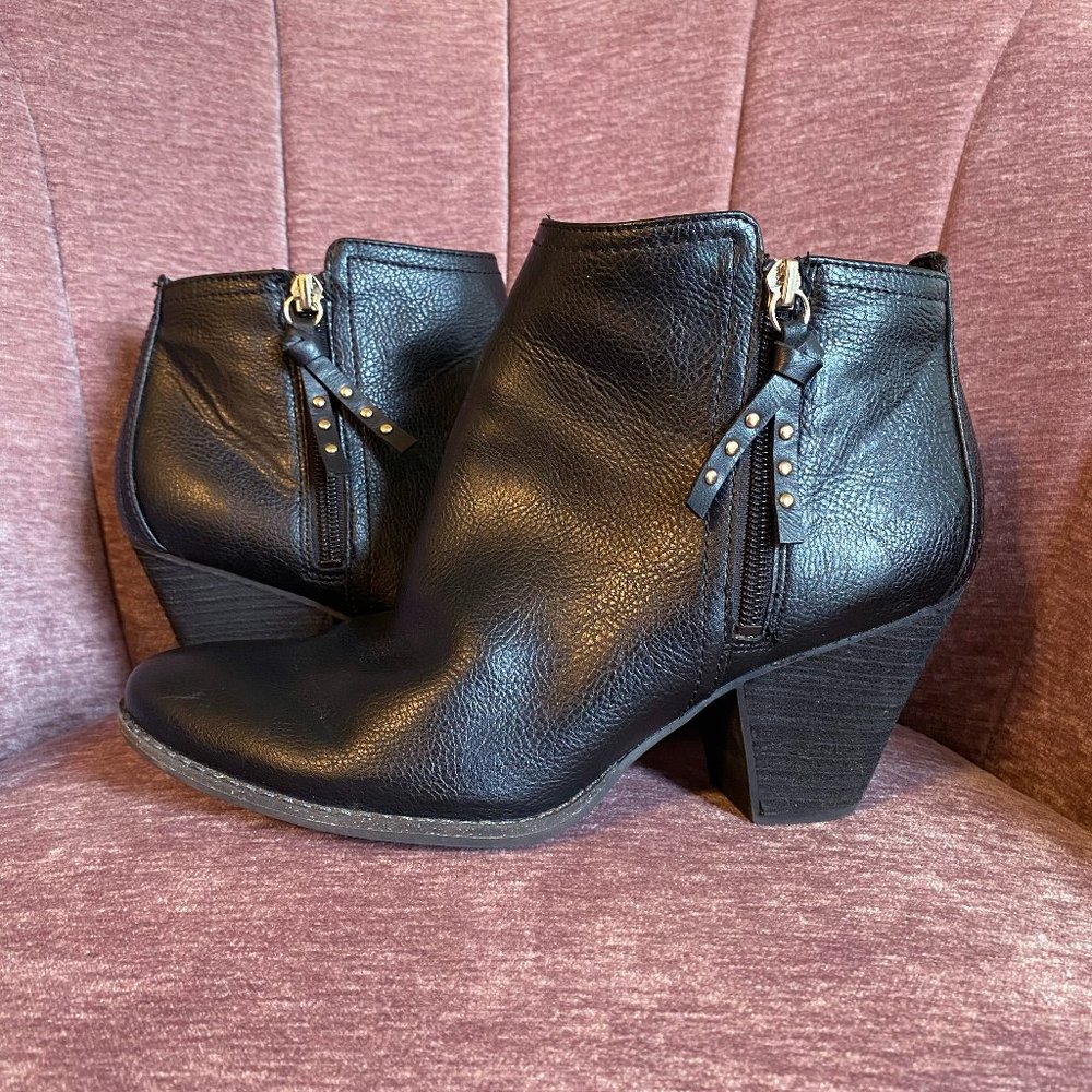 Dr. Scholl's Casey Bootie - Black Faux Leather 3" Heel Ankle Booties - Size 10